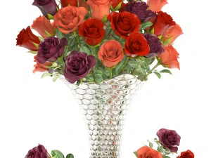 collection of roses in a vase 3D Model