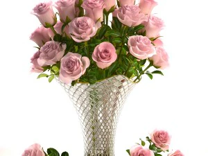 collection of roses in a vase 3D Model