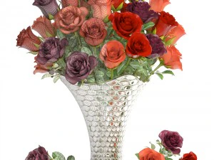 collection of roses in a vase 3D Model