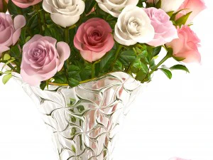 collection of roses in a vase 3D Model