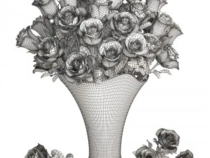 collection of roses in a vase 3D Model