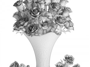 collection of roses in a vase 3D Model