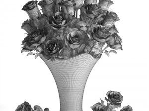 collection of roses in a vase 3D Model
