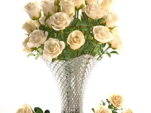 collection of roses in a vase 3D Model