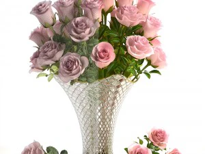 collection of roses in a vase 3D Model