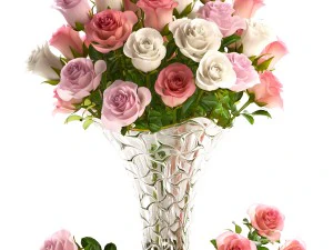collection of roses in a vase 3D Model