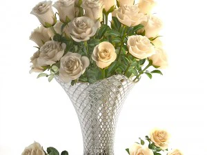 collection of roses in a vase 3D Model