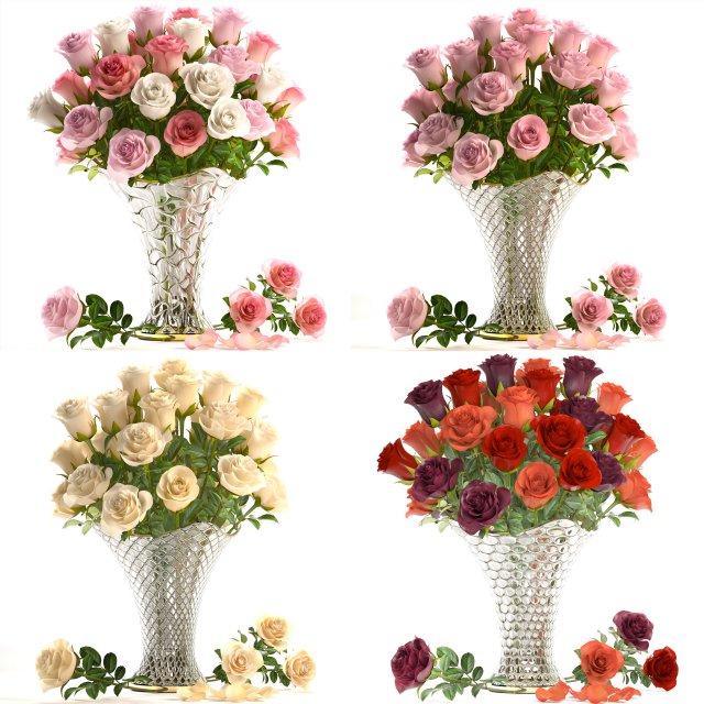 collection of roses in a vase 3D मॉडल .c4d .max .obj .3ds .fbx .stl .blend 