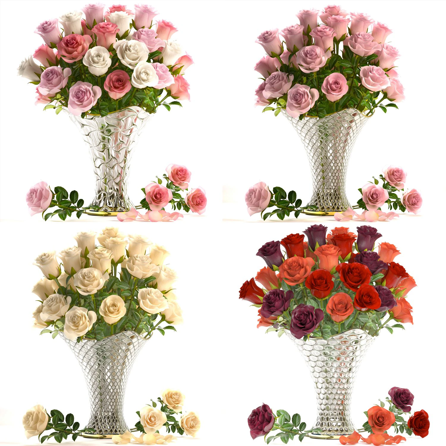 collection of roses in a vase 3D Model .c4d .max .obj .3ds .fbx .stl .blend 