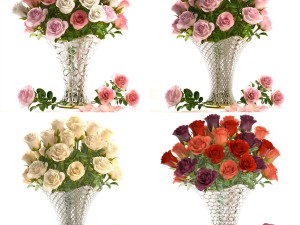collection of roses in a vase 3D Model