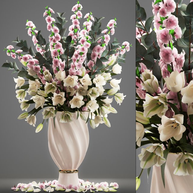 bouquet of flowers tulips and sakura 3D Model .c4d .max .obj .3ds .fbx .stl .blend 