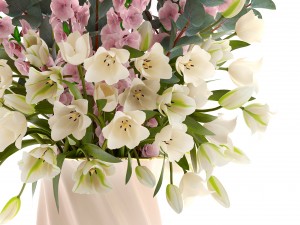 bouquet of flowers tulips and sakura 3D Model