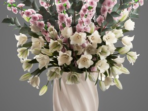 bouquet of flowers tulips and sakura 3D Model