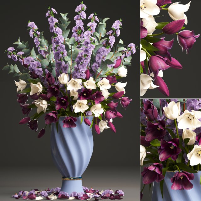 bouquet of spring flowers tulips 3D Model .c4d .max .obj .3ds .fbx .stl .blend 