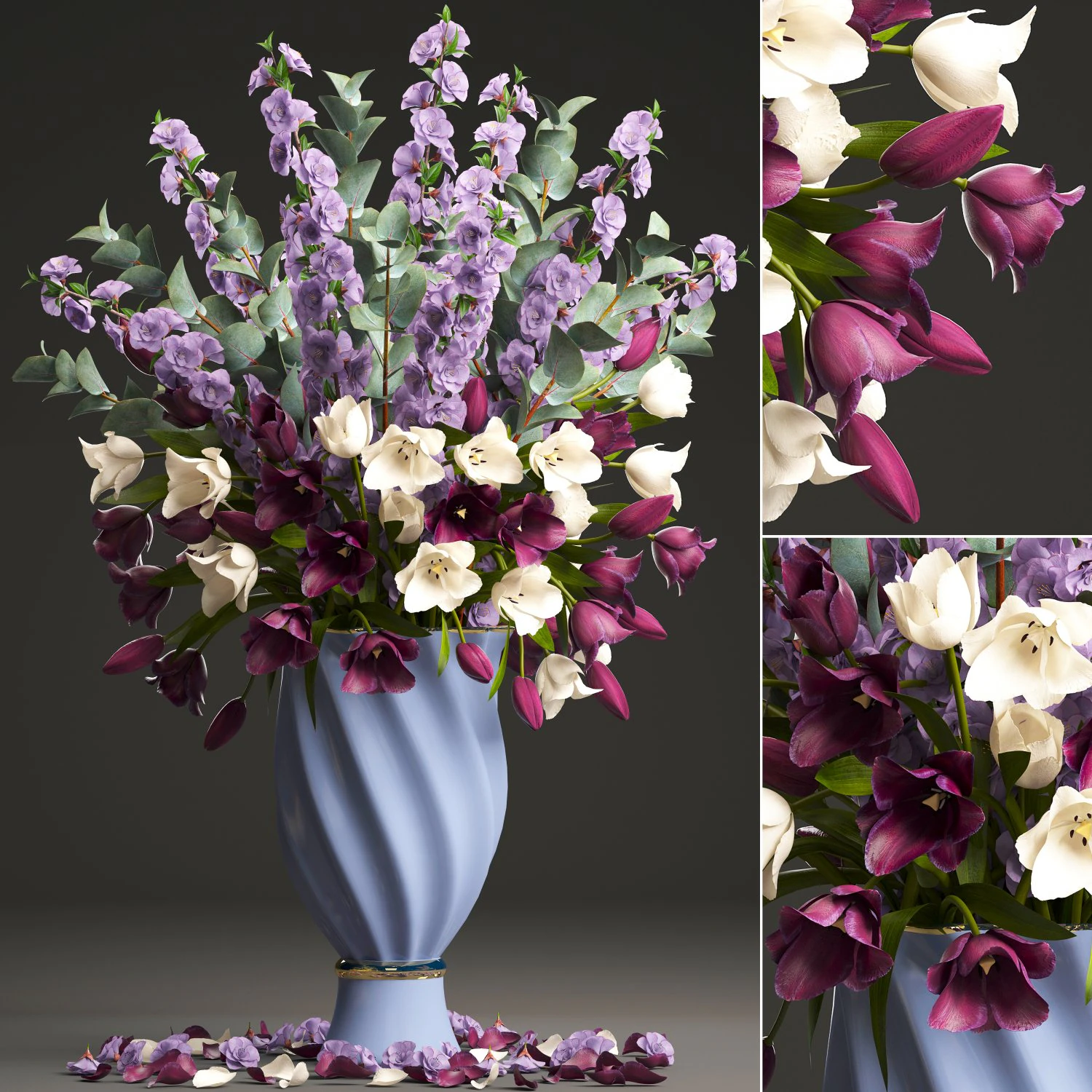 bouquet of spring flowers tulips 3D Model .c4d .max .obj .3ds .fbx .stl .blend 
