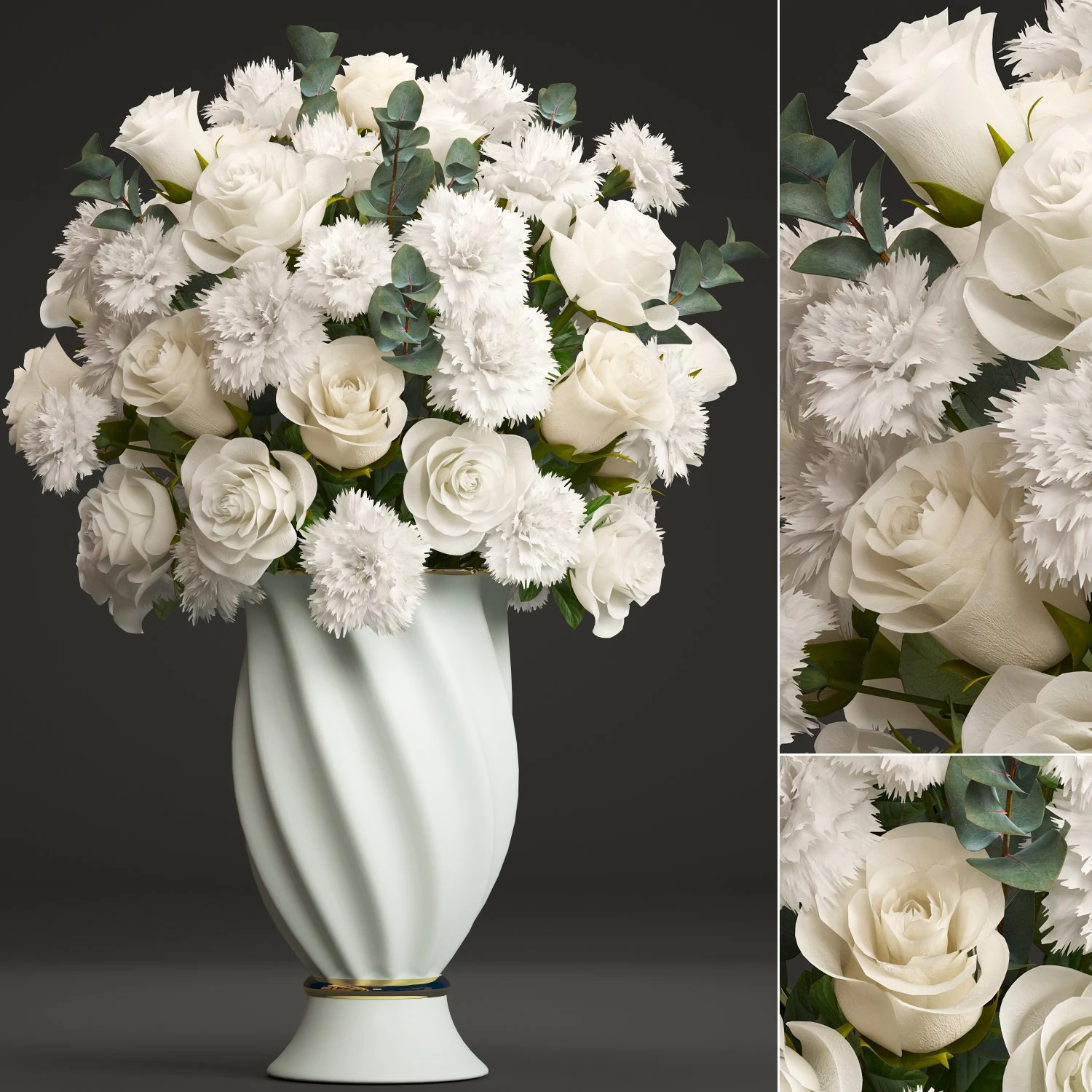 bouquet of white roses 3D Model .c4d .max .obj .3ds .fbx .stl .blend 