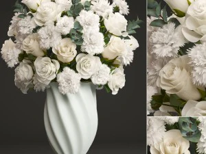 bukiet białych r&oacute;ż Model 3D