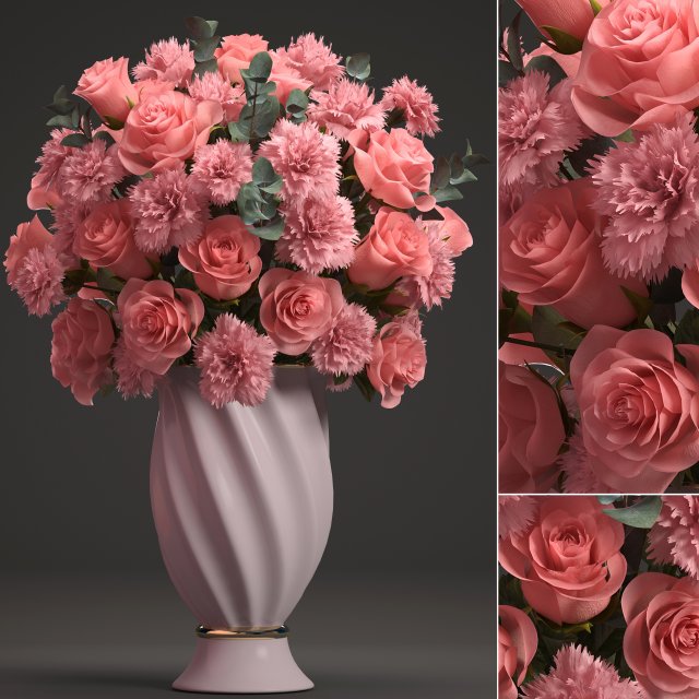 bouquet of pink roses 3D Модель .c4d .max .obj .3ds .fbx .stl .blend 