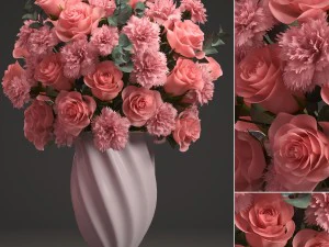 bukiet r&oacute;żowych r&oacute;ż Model 3D