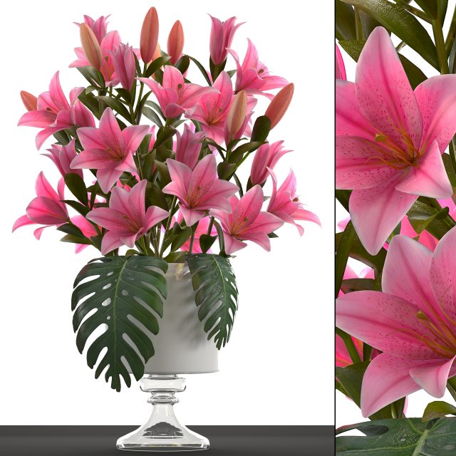 bouquet of pink lilies 3D Модель .c4d .max .obj .3ds .fbx .stl .blend 