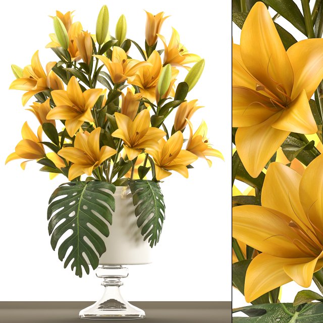 bouquet of yellow flowers 3D Model .c4d .max .obj .3ds .fbx .stl .blend 