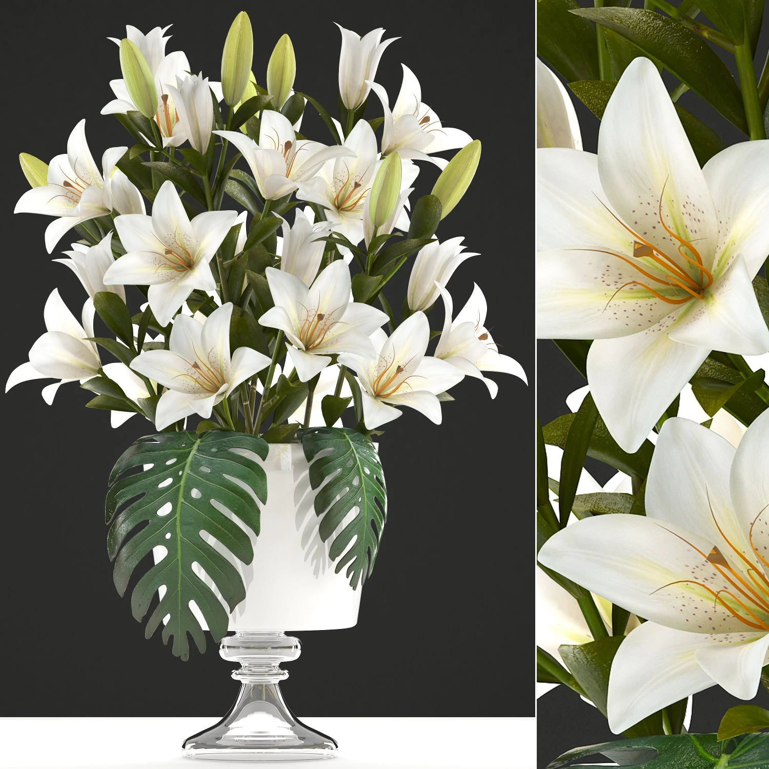 bouquet of white flowers 3D Model .c4d .max .obj .3ds .fbx .stl .blend 