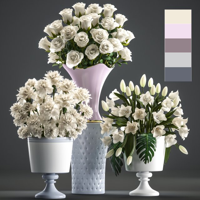bouquets of white flowers in vases 3D Модель .c4d .max .obj .3ds .fbx .stl .blend 