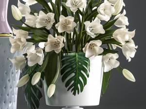 bouquets of white flowers in vases 3D Модель