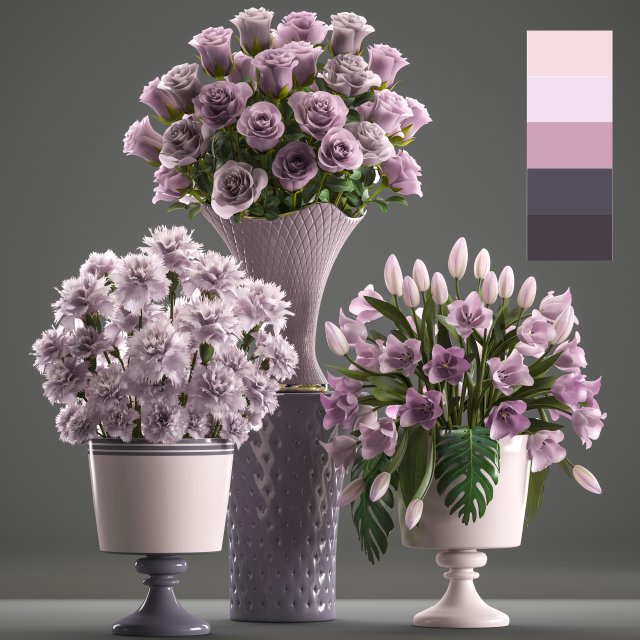 bouquets of flowers in vases 3D Модель .c4d .max .obj .3ds .fbx .stl .blend 
