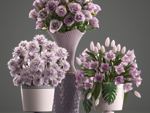 bouquets of flowers in vases 3D Модель