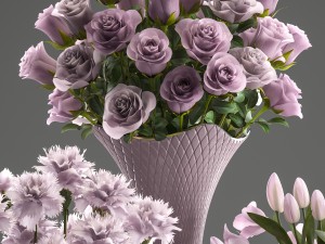 bouquets of flowers in vases 3D Модель