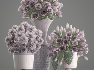 bouquets of flowers in vases 3D Модель