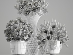 bouquets of flowers in vases 3D Модель