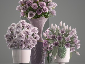 bouquets of flowers in vases 3D Модель