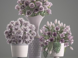 bouquets of flowers in vases 3D Модель