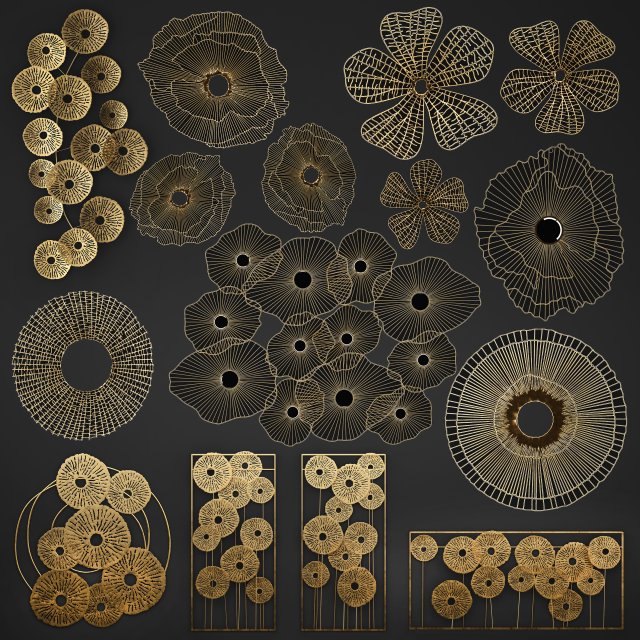 gold wall art sculpture 3D Model .c4d .max .obj .3ds .fbx .stl .blend 