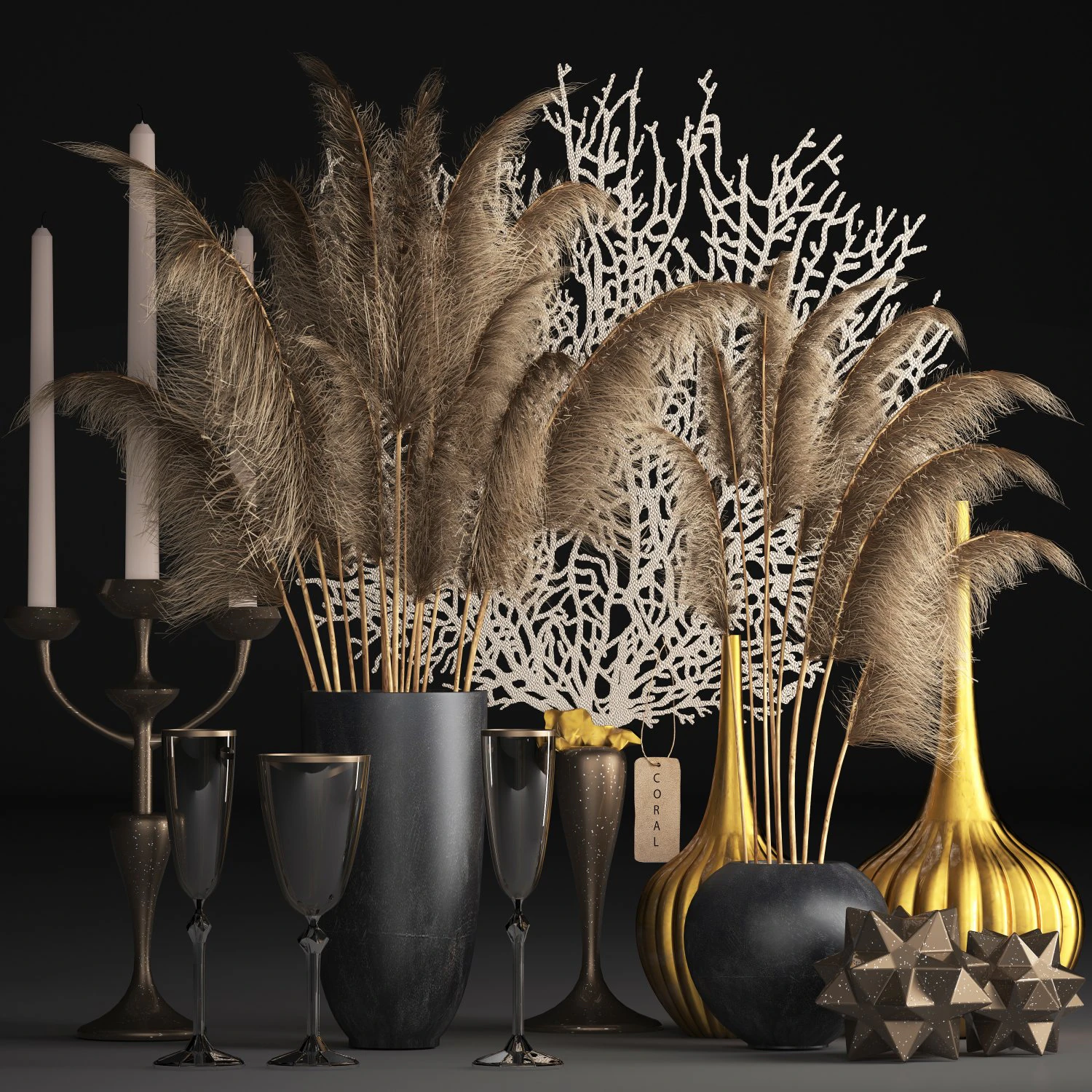 decor with dry flowers phragmites 3D Model .c4d .max .obj .3ds .fbx .stl .blend 