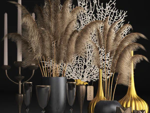 decor with dry flowers phragmites 3D Model