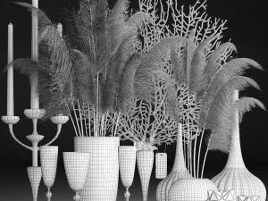 decor with dry flowers phragmites 3D 模型