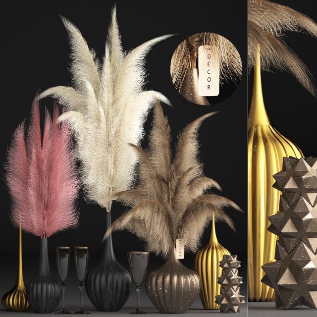 decor with dry flowers phragmites Modello 3D .c4d .max .obj .3ds .fbx .stl .blend 