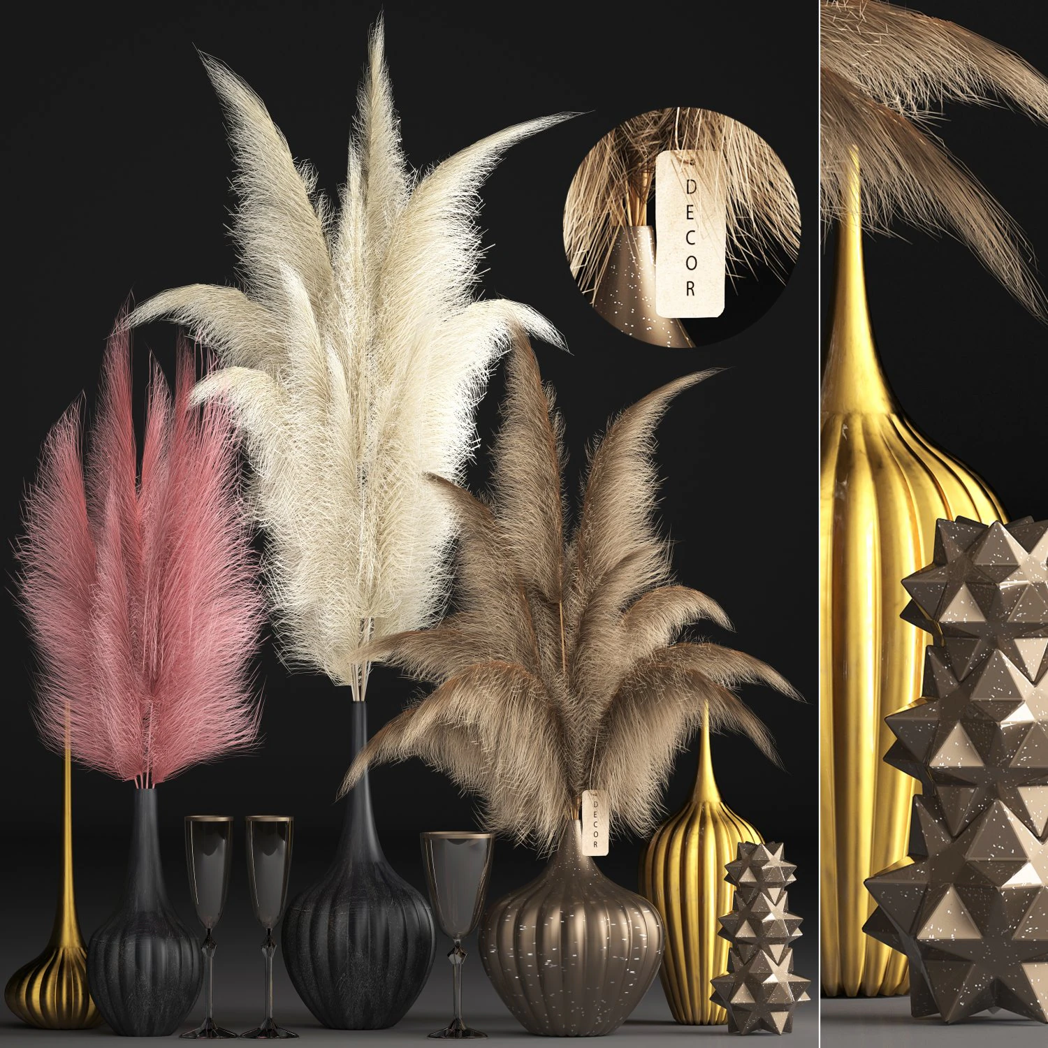 decor with dry flowers phragmites 3D Model .c4d .max .obj .3ds .fbx .stl .blend
