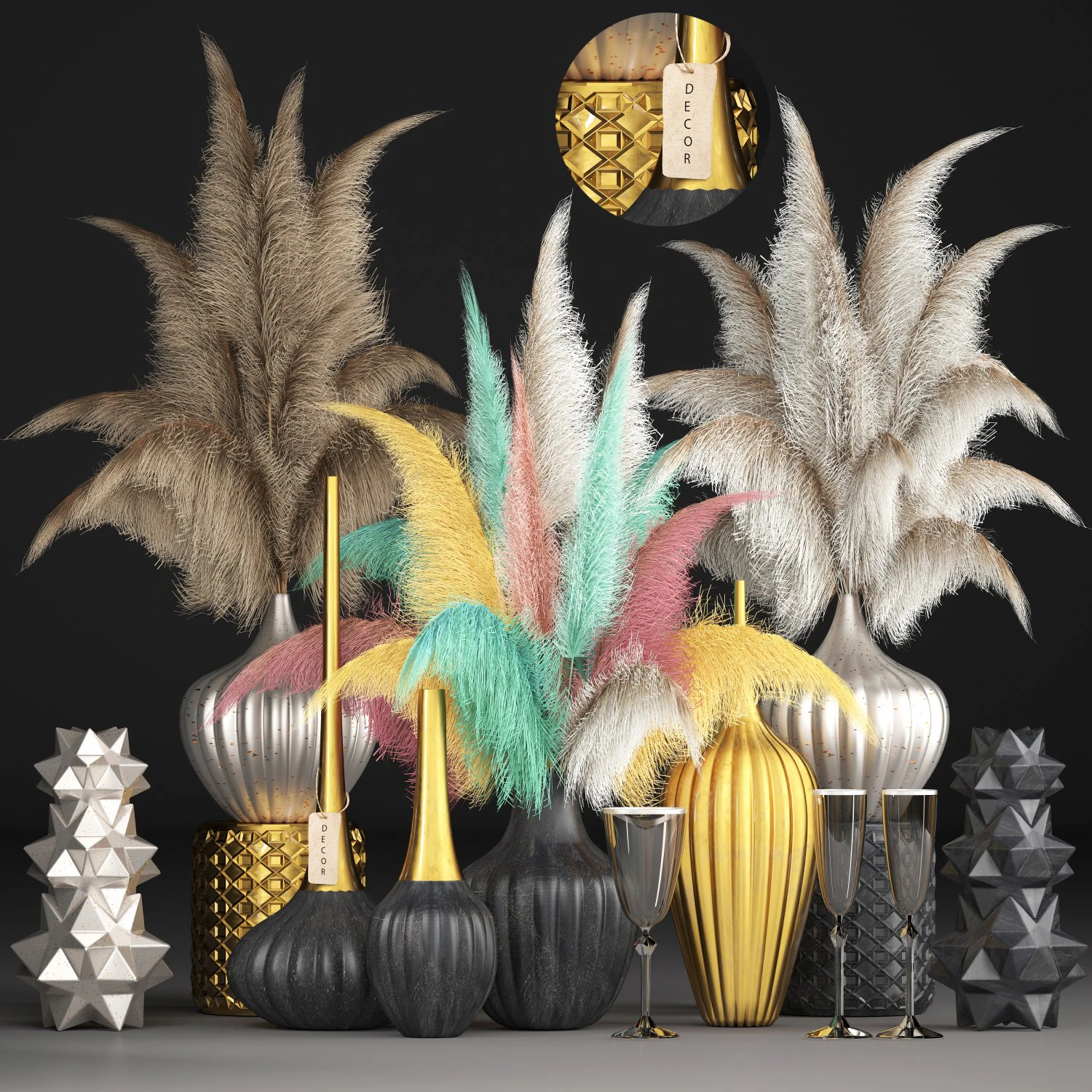 decor with dry flowers phragmites 3D Model .c4d .max .obj .3ds .fbx .stl .blend