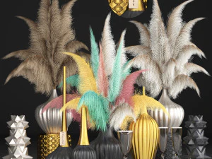 Dekor mit Trockenblumen-Phragmiten 3D Modell