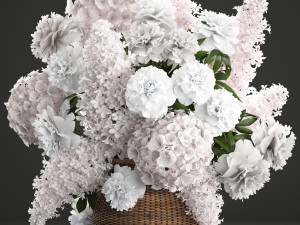 bouquet of flowers in a basket 3D Model