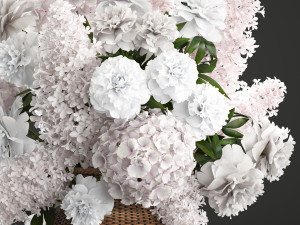 bouquet of flowers in a basket Modello 3D
