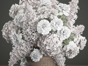 bouquet of flowers in a basket Modello 3D