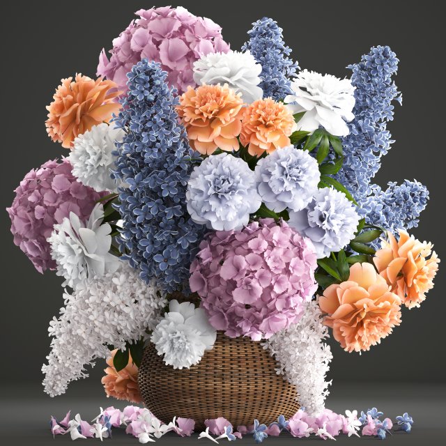 bouquet of flowers in a basket 2 3D-Modell .c4d .max .obj .3ds .fbx .stl .blend 