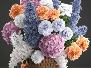 bouquet of flowers in a basket 2 3D Model