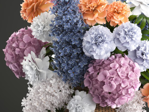 bouquet of flowers in a basket 2 3D-Modell
