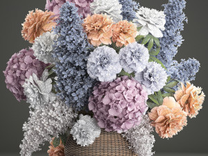 bouquet of flowers in a basket 2 3D-Modell